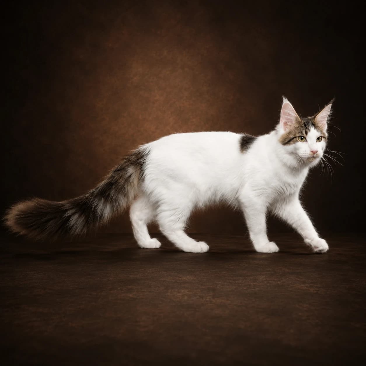 Studio portrait of Maine Coon champion AFTAAR in luxury dark lighting