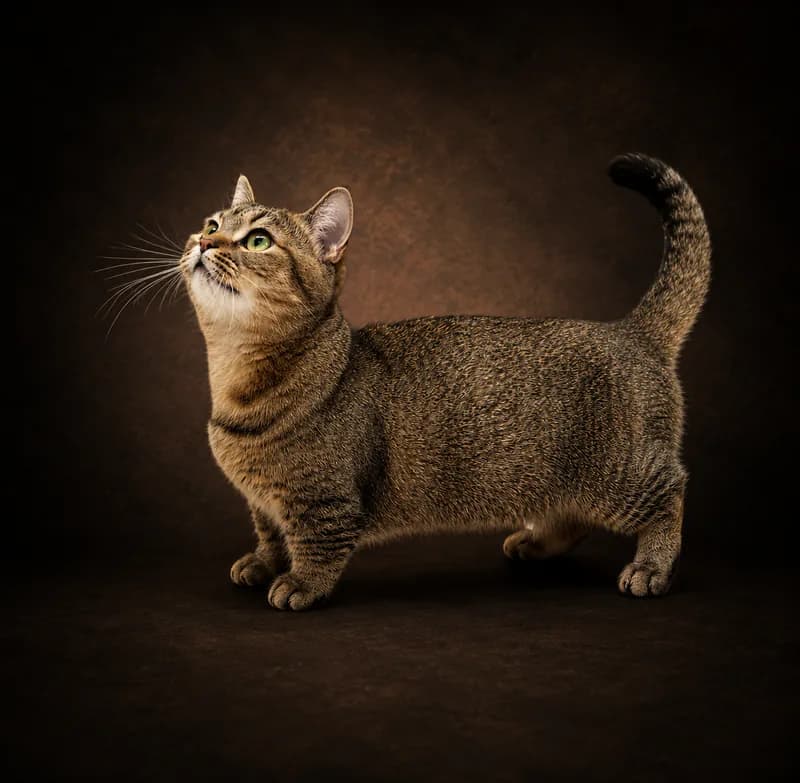 Studio portrait of Munchkin champion MANNAT in luxury dark lighting