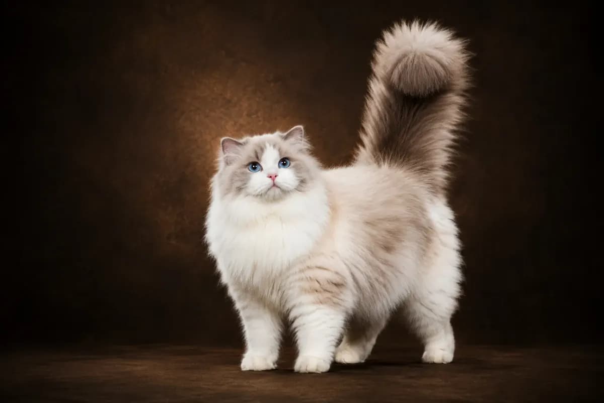 Reclining Ragdoll cat showing elongated relaxed body lines