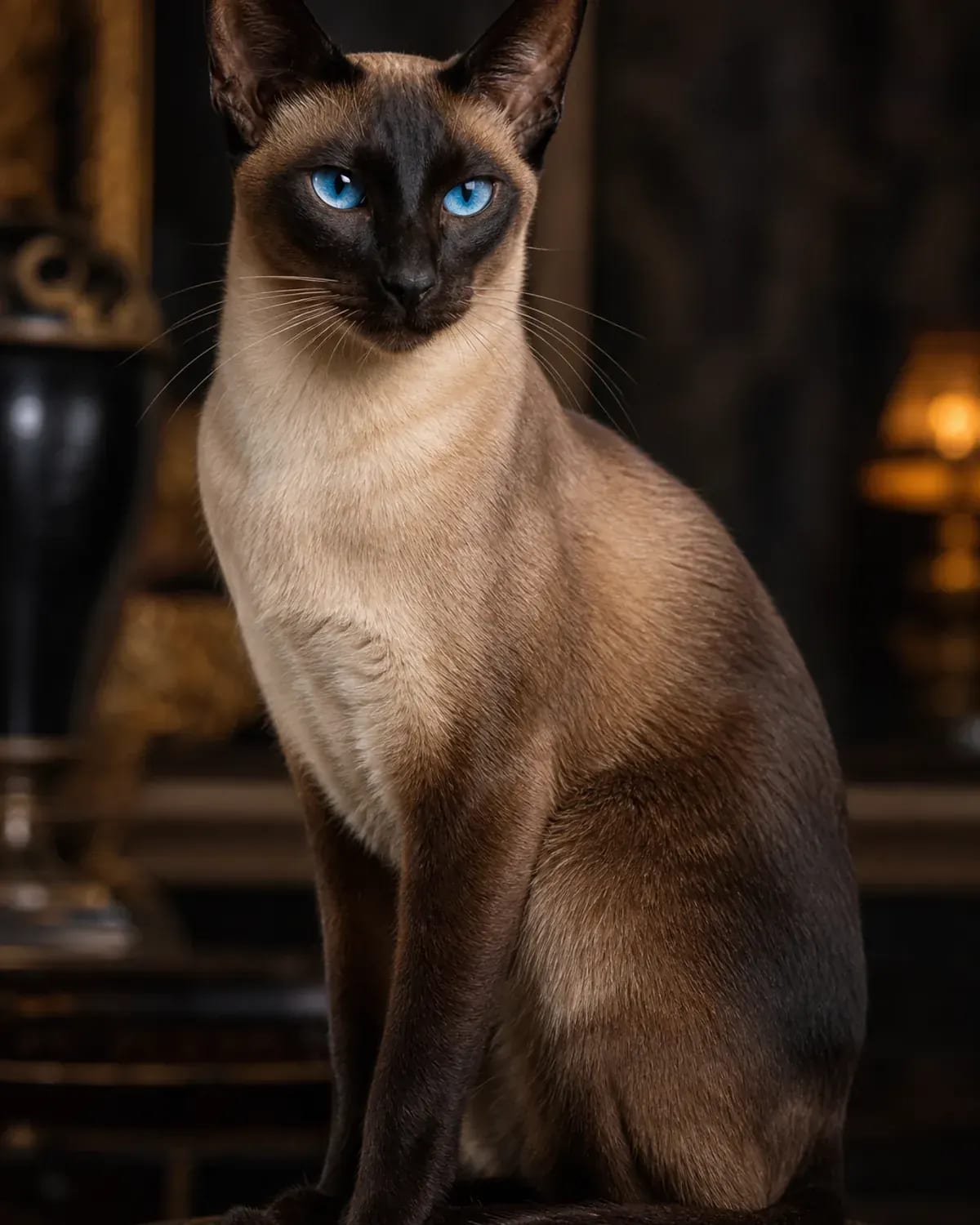 Siamese cat in a premium portrait — seal point coat, blue eyes and sleek profile